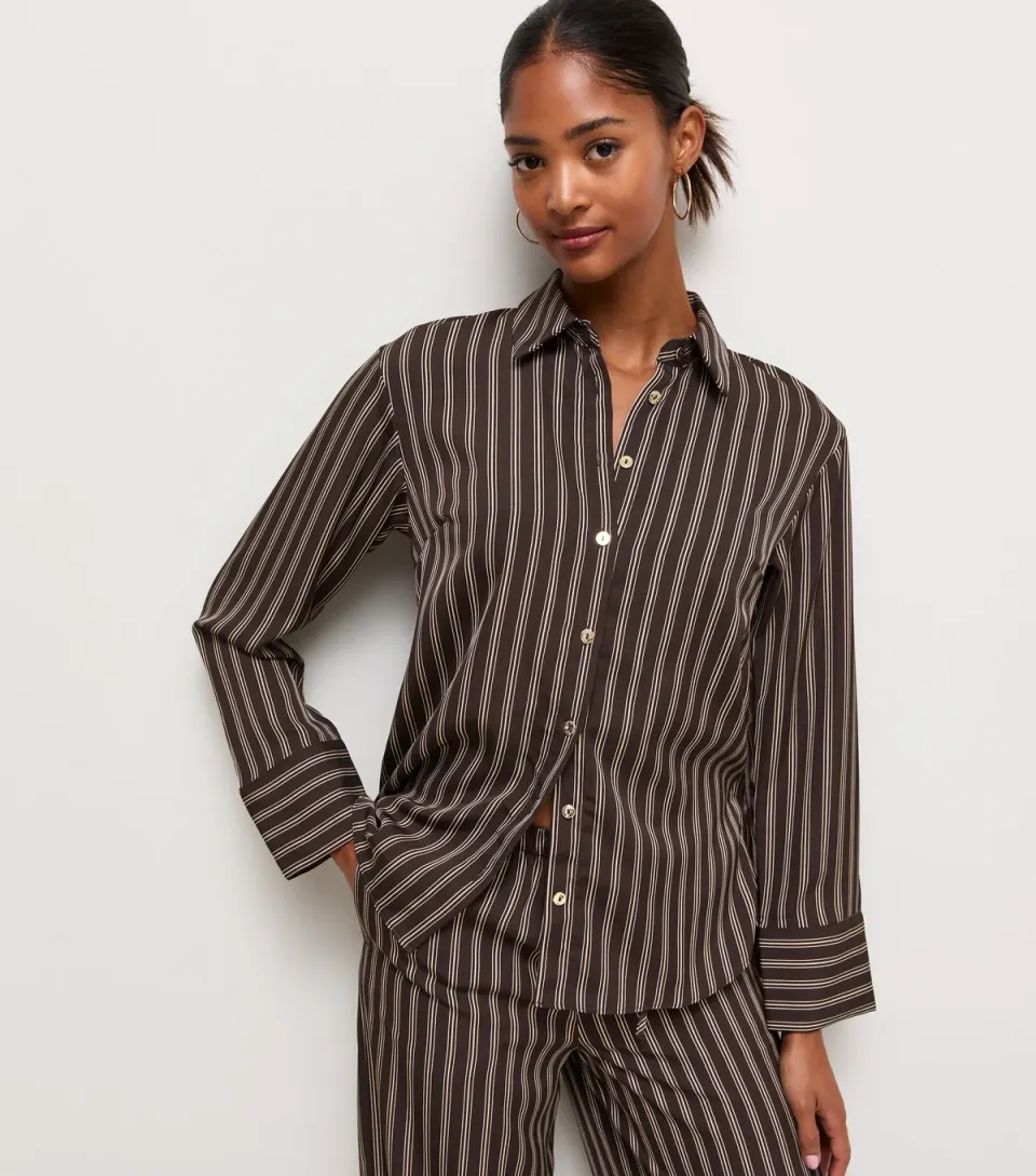 Women's Brown Cotton Striped Oversized Shirt