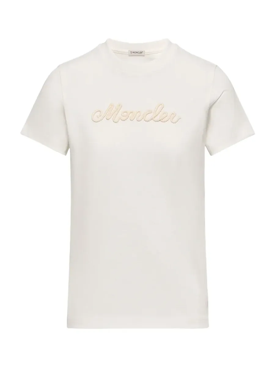 Women Logo Embroidery Cotton T-Shirt White