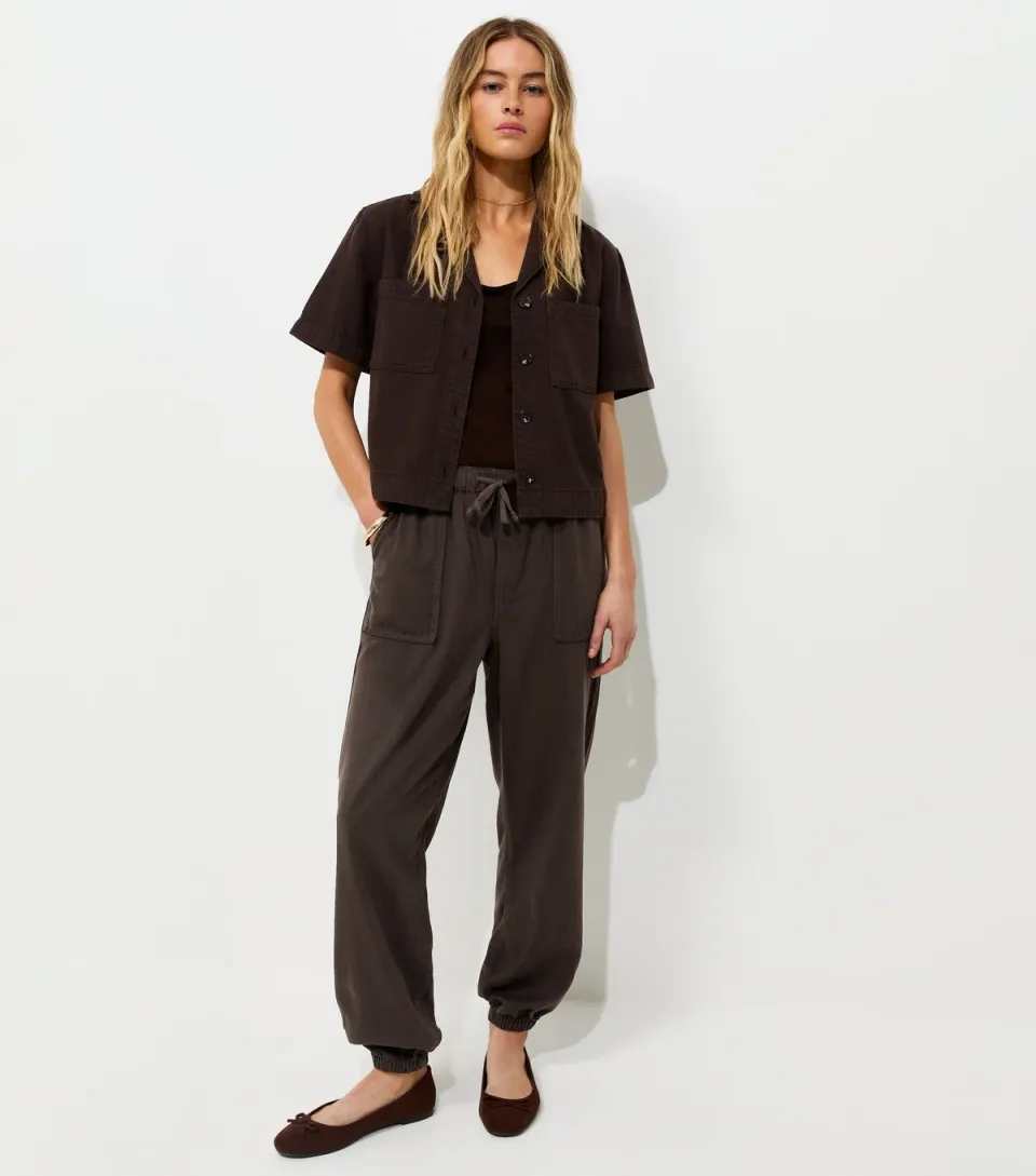 Women's Dark Brown Cotton Tapered Cargo Trousers