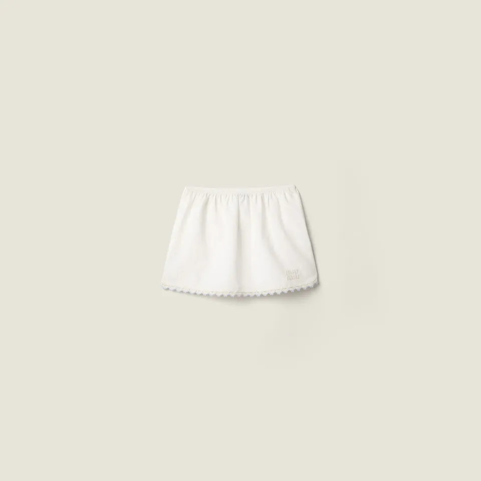 Embroidered slubbed poplin skirt