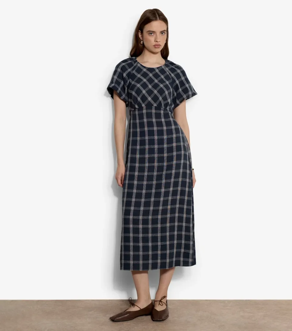 Women's Navy Checked Midaxi Dress
