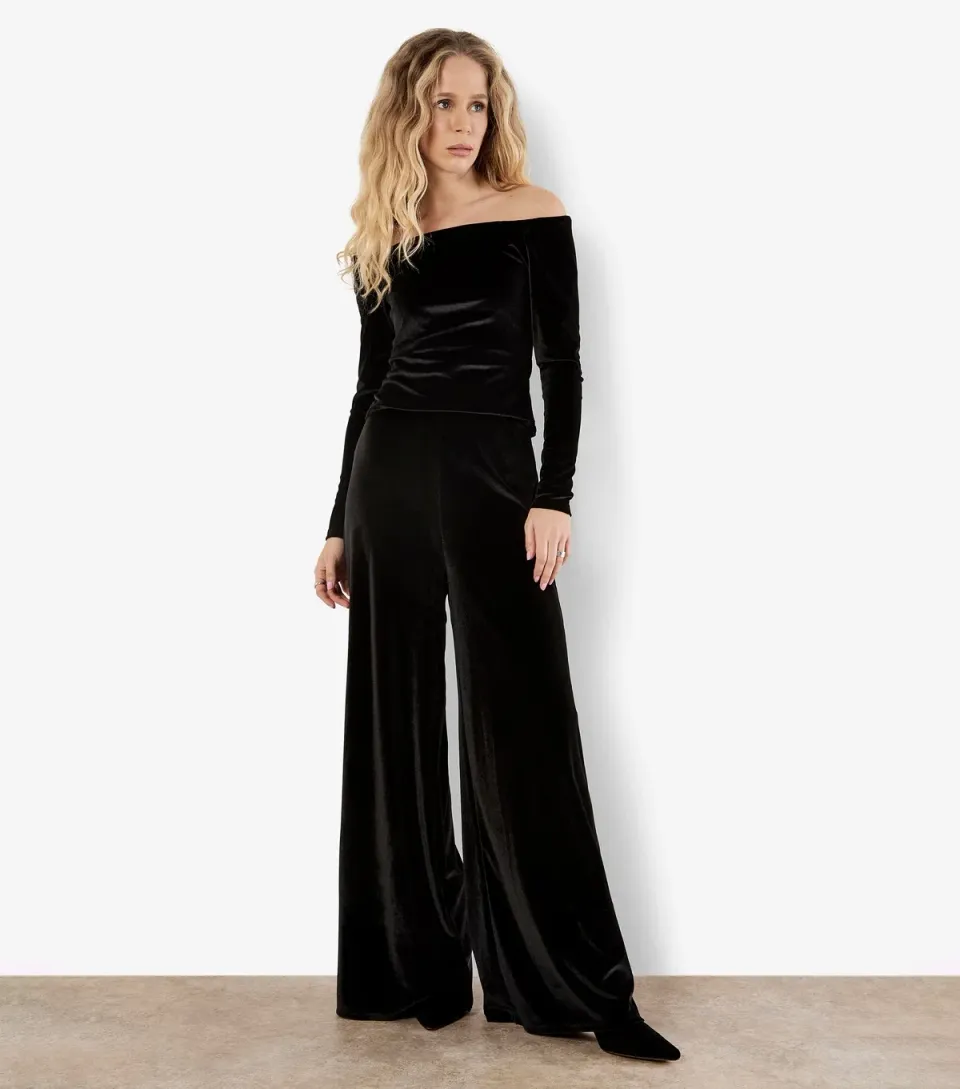 Women's Black Velvet Clean Waist Trousers
