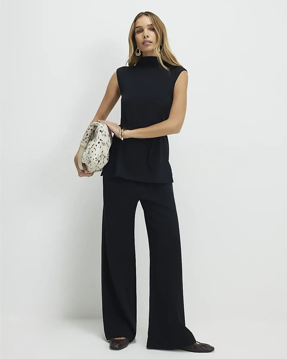 Textured Wide Leg Trousers