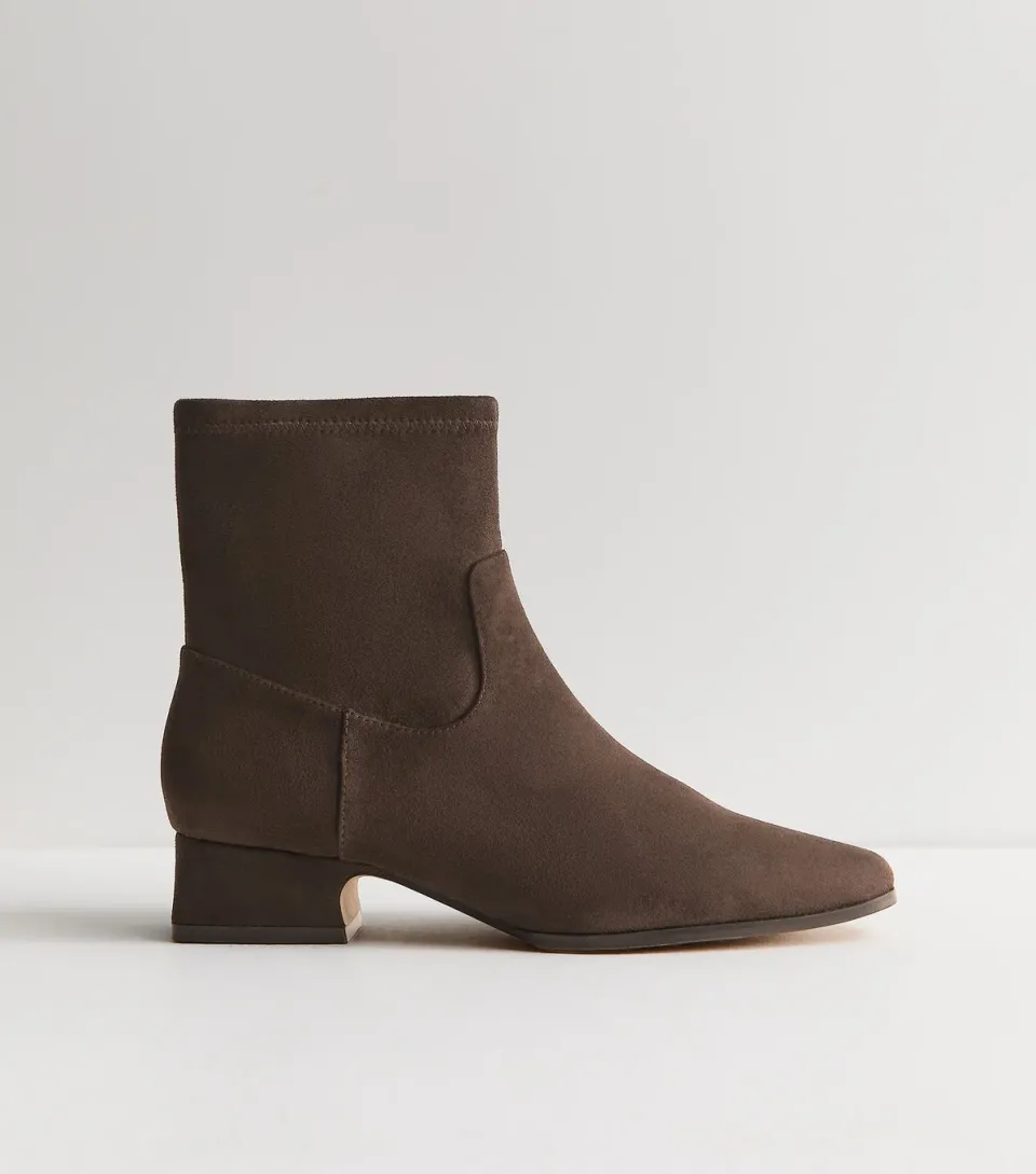 Women's Brown Faux Suede Panelled Ankle Boots Vegan