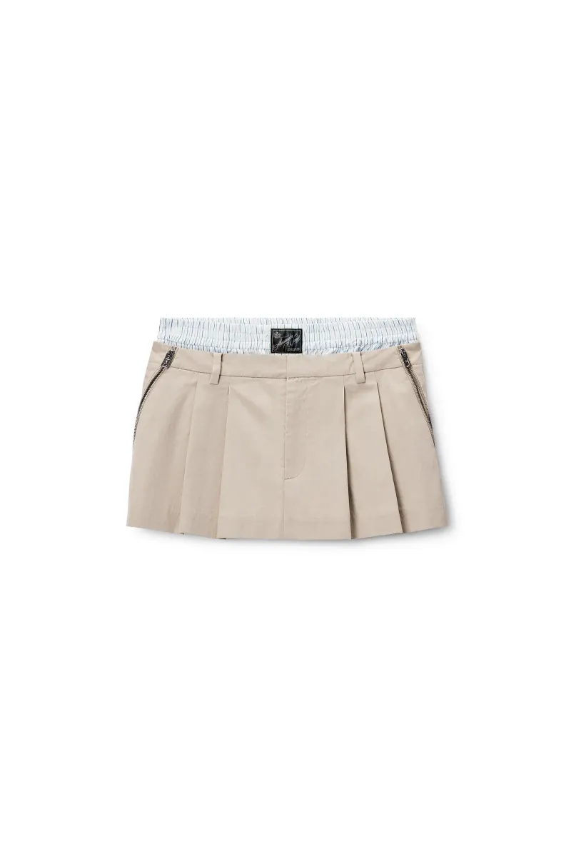 Pleated Mini Skort with Boxer Waistband and Zip Details