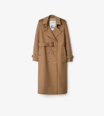 Long Cashmere Kensington Trench Coat in Camel beige