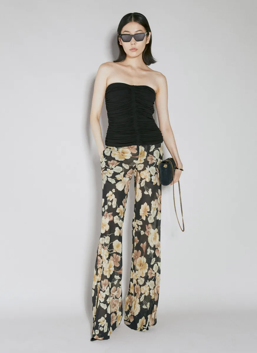 Semi-Sheer Floral Print Pants