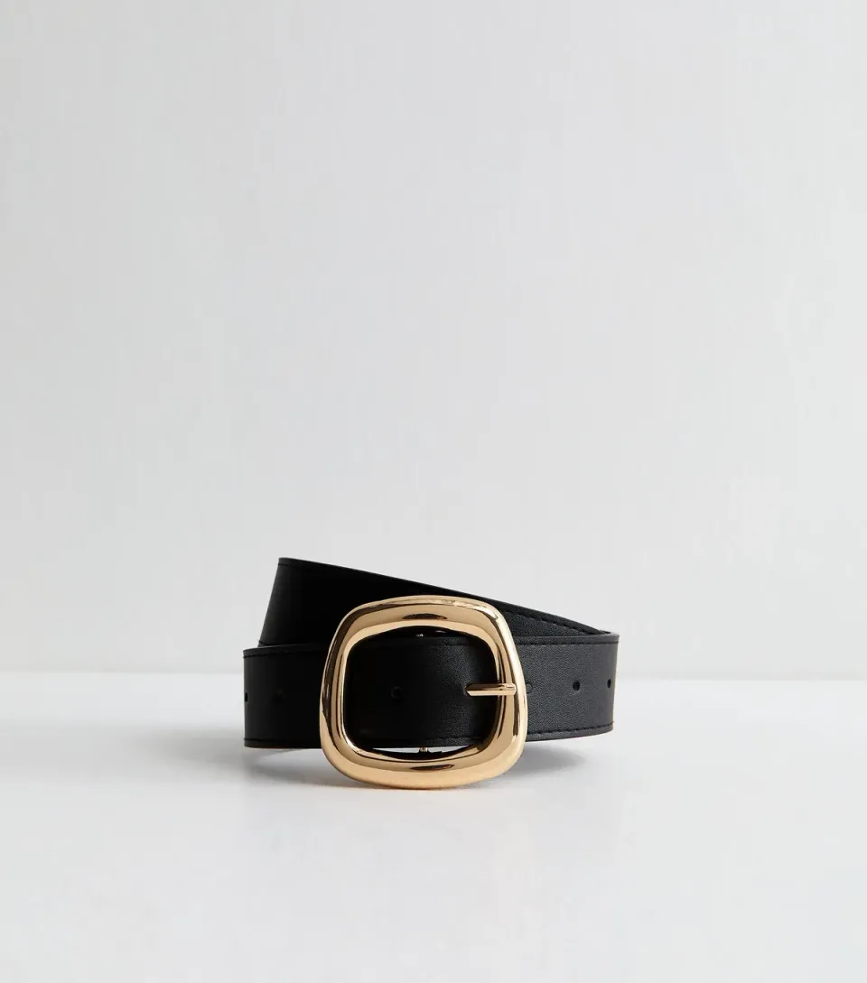 Dark Brown Croc Embossed Faux Leather Irregular Square Belt
