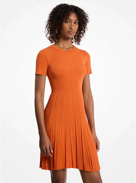 Ribbed Knit Short-Sleeve Dress