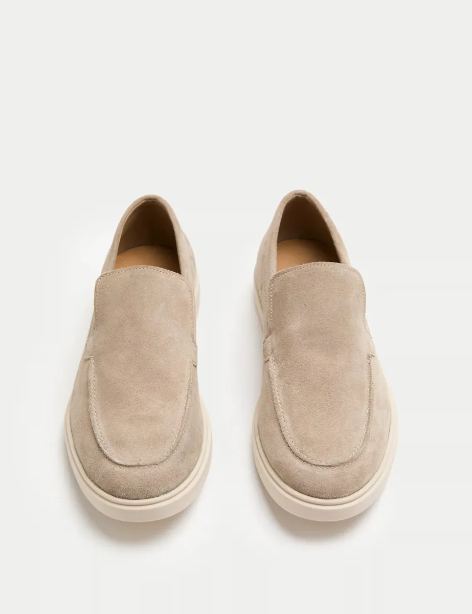 Wide Fit Suede White Sole Slip On Loafers Stone