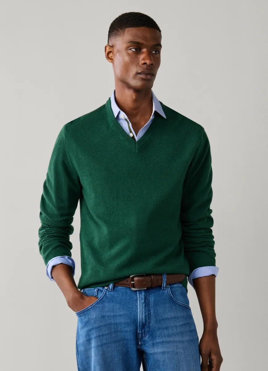 Merino Wool-Cashmere Blend V-Neck Jumper
