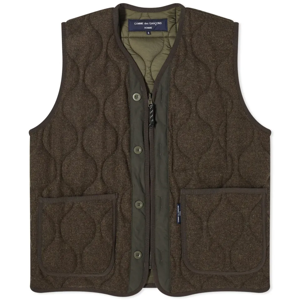 Comme Des Garçons Homme Wool Herringbone Quilted Vest