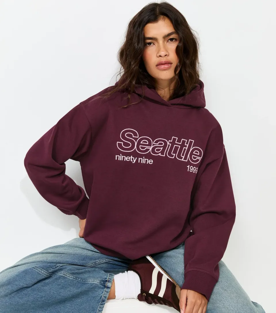 Women's Dark Burgundy Cotton Rich Seattle Hoodie School