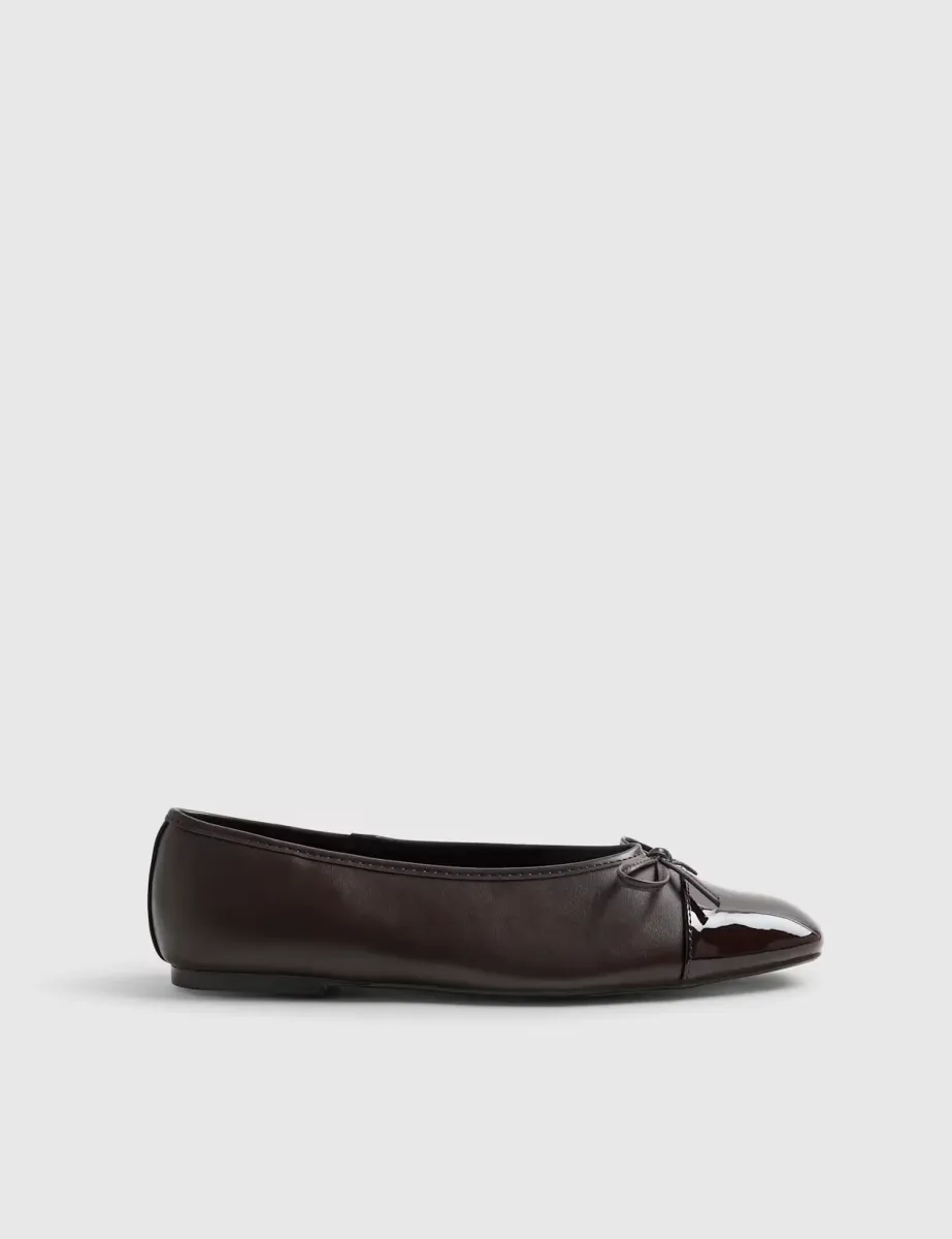 Toe Cap Bow Slip On Ballet Pumps Dark Brown