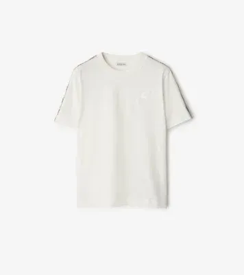 Check Trim Cotton T-shirt in Chalk white