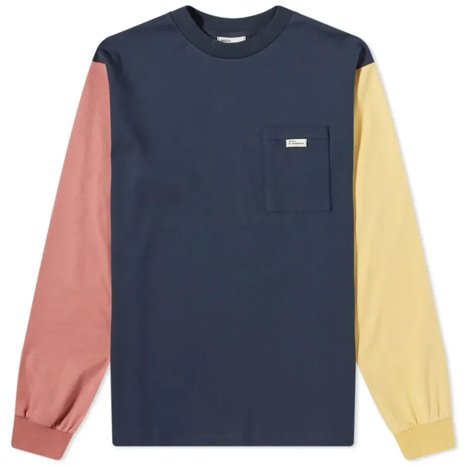Drôle de Monsieur Colour Block Pocket Long Sleeve T-Shirt