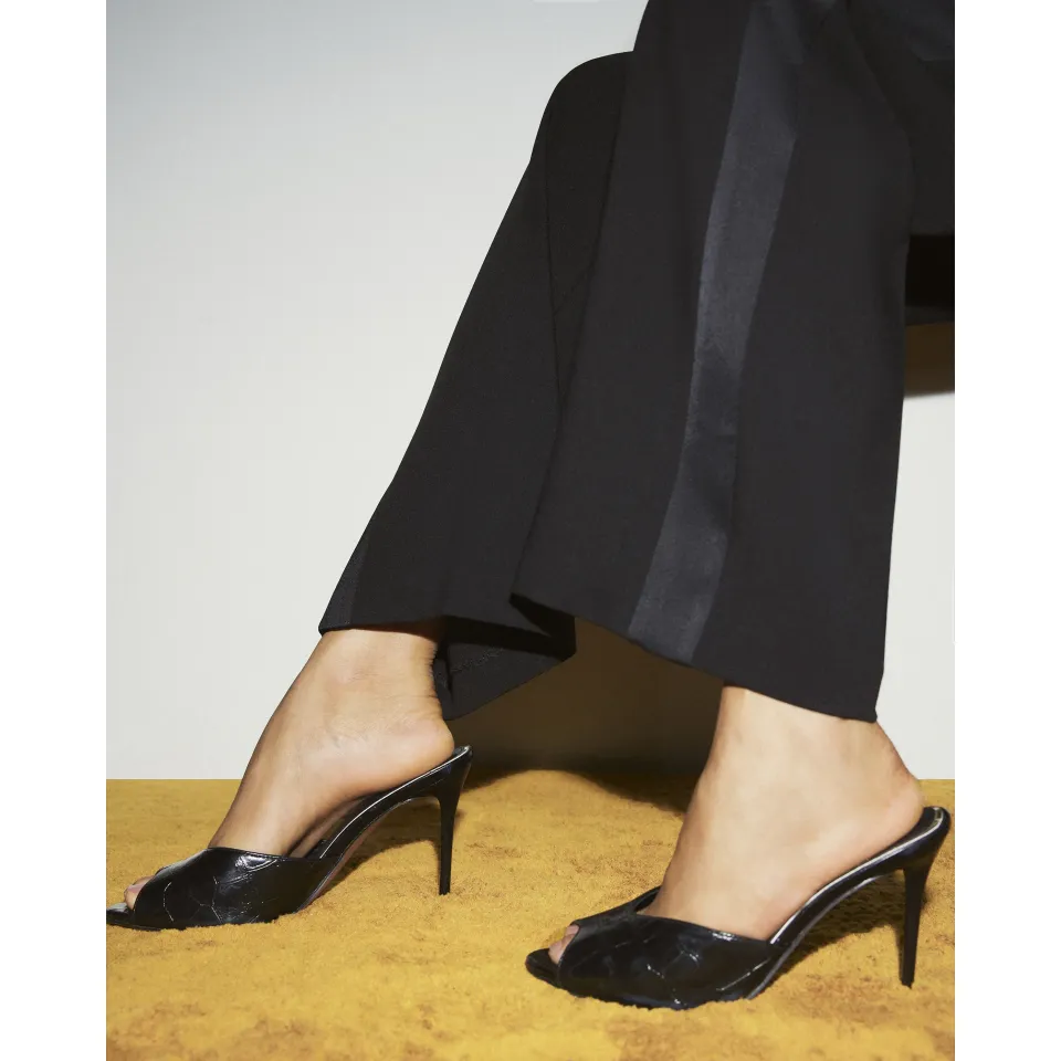 Croc Embossed Mule Heeled Sandals