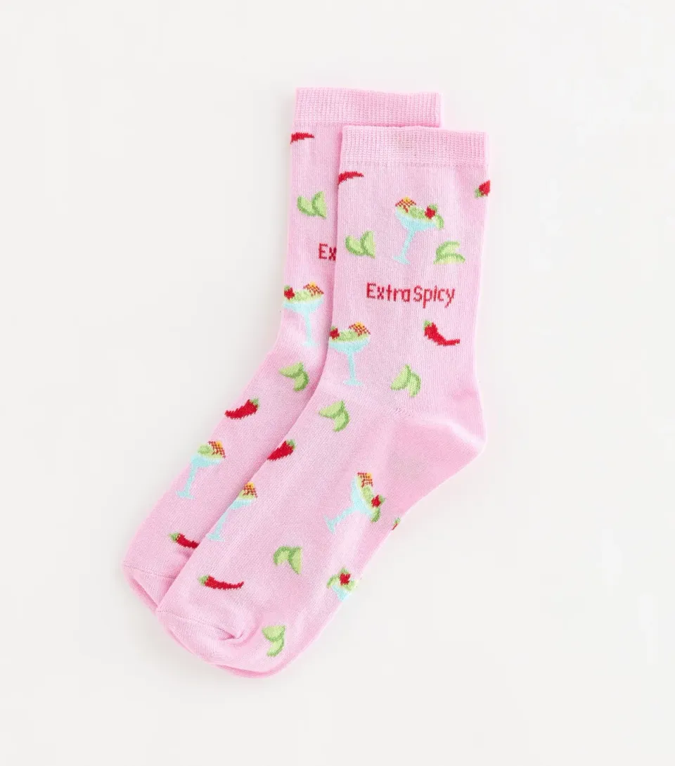 Pink Cotton Rich Extra Spicy Slogan Socks