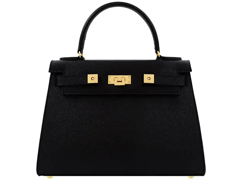 Maya Large Dolomite Pebble Print Calf Leather Handbag - Black/Gold - 2