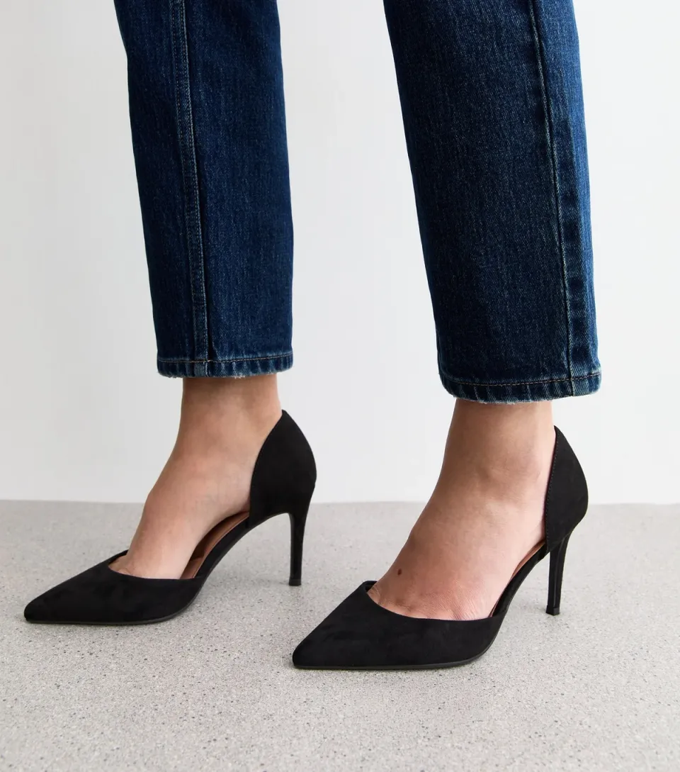 Women's Wide Fit Black Faux Suede D'Orsay Court Shoes