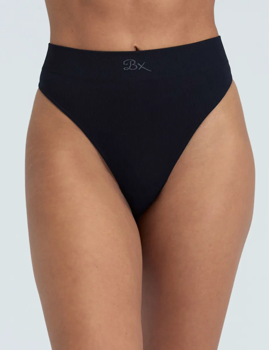 Rib Seamless High Waisted Thong Black