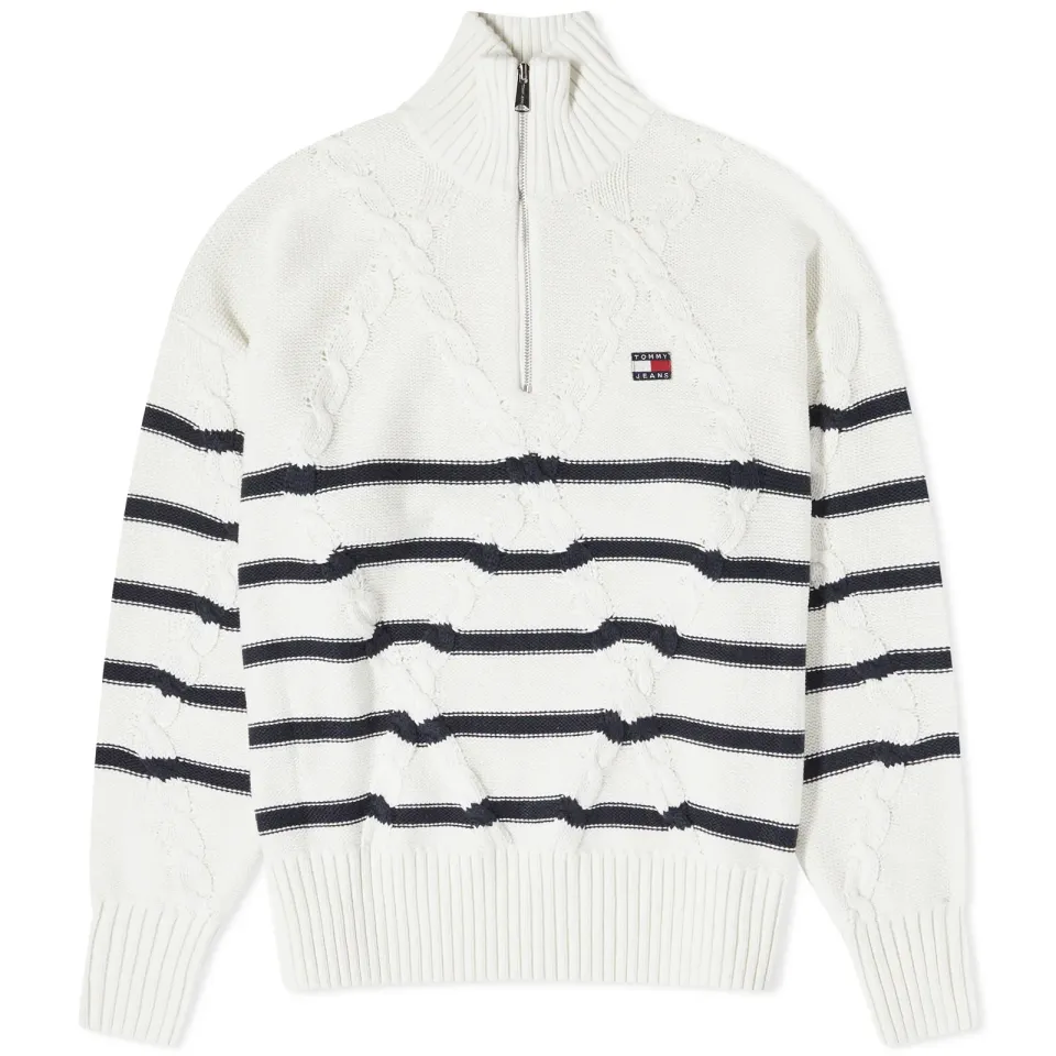 Quarter Zip Stripe Cable Jumper