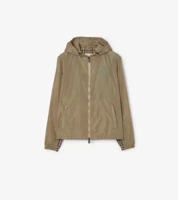 Check Trim Nylon Newport Hooded Jacket in Finch brown