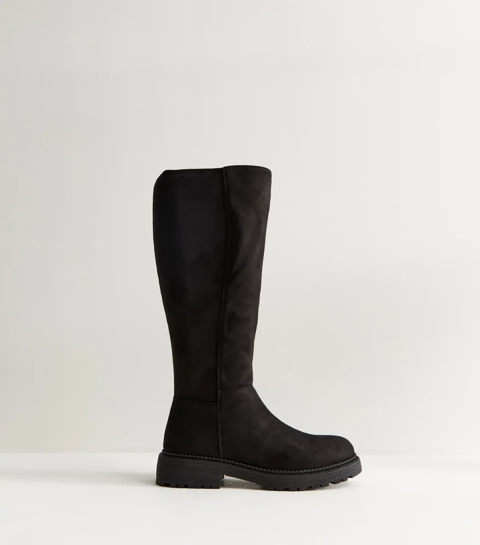 Women's Black Faux Suede Knee High Boot Vegan