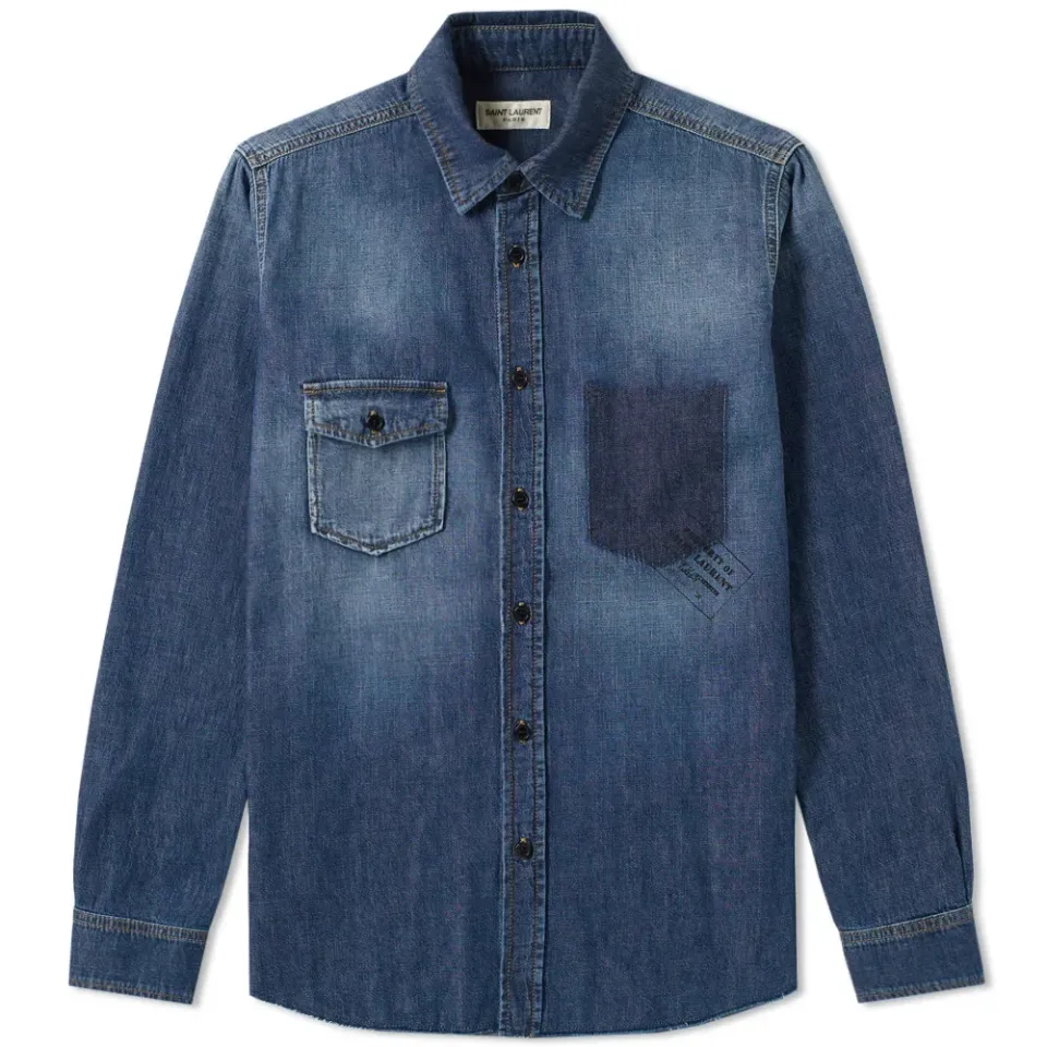Army Stamp Pocket Print Denim Shirt