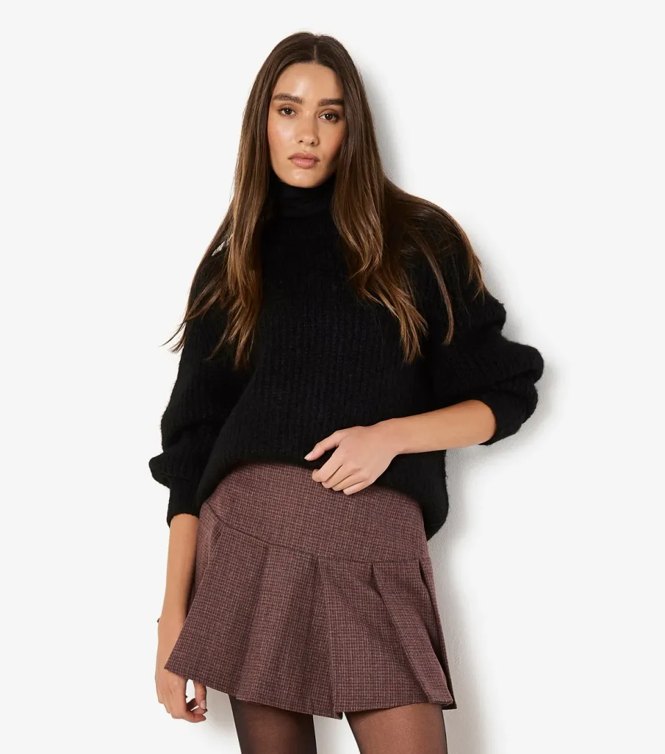 Women's Red Pleated Check Mini Skirt