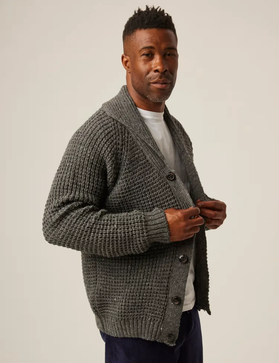 Waffle Shawl Cardigan Dark Grey