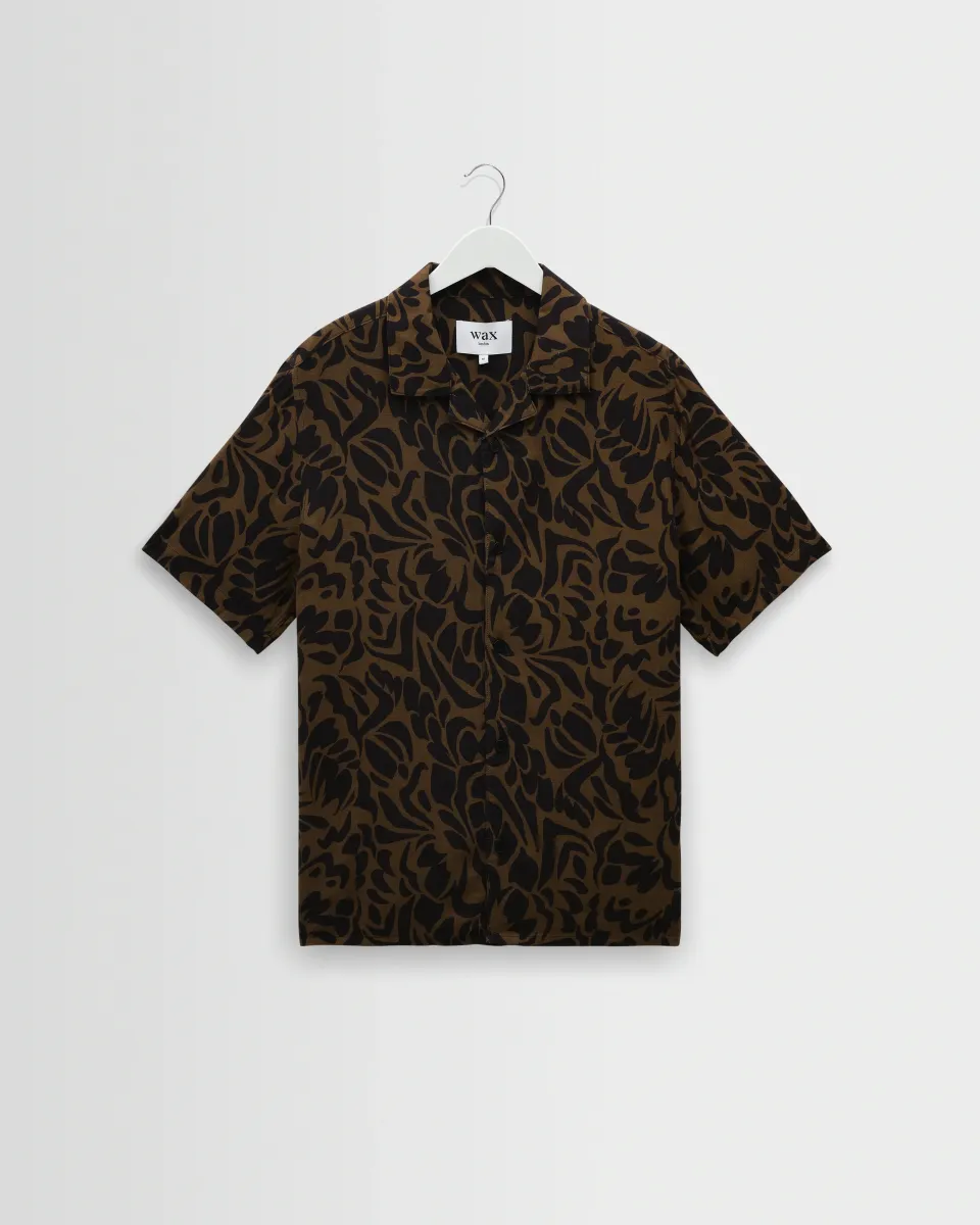 Didcot - Black and Brown Floral Viscose Short-Sleeve Shirt