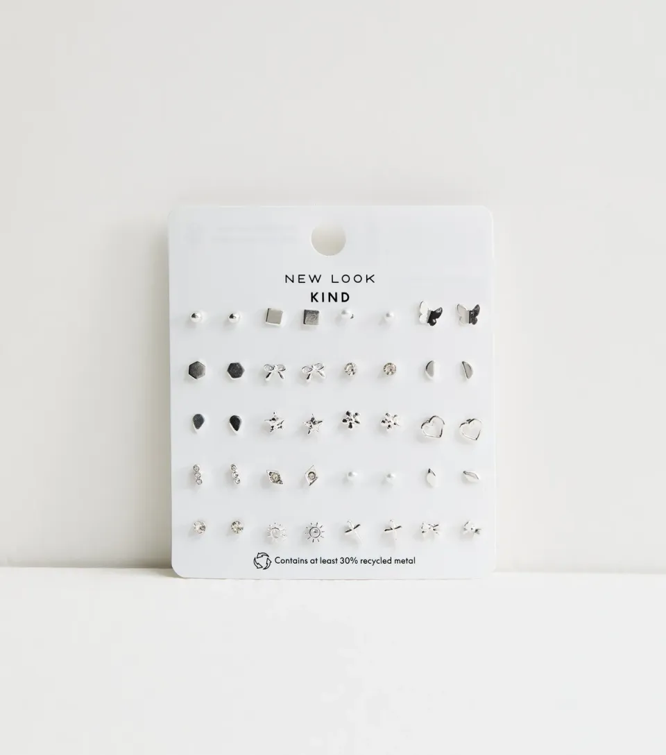 Pack of 20 Silver Tone Stud Earrings