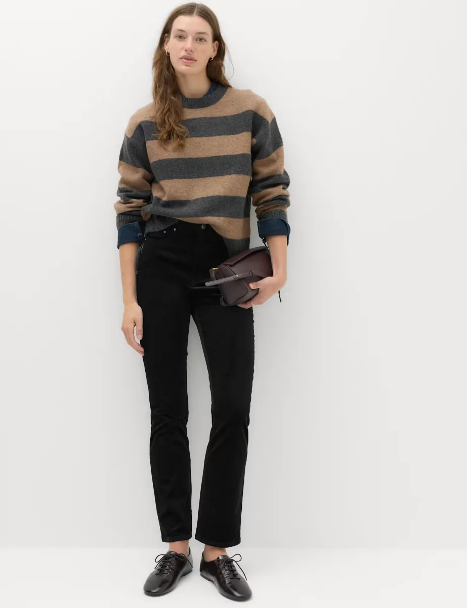 Cord Straight Leg Trousers Black