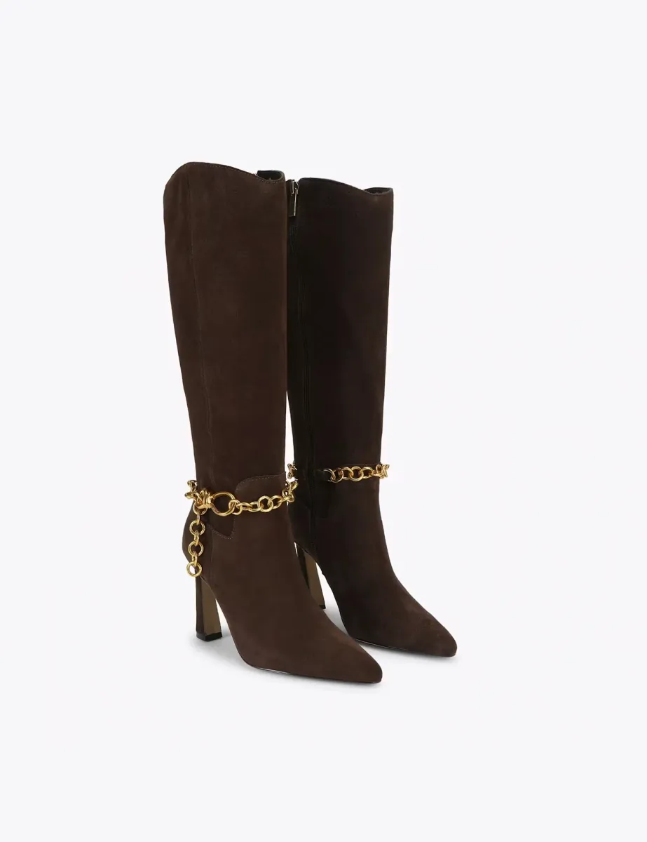 Suede Stiletto Heel Pointed Knee High Boots
