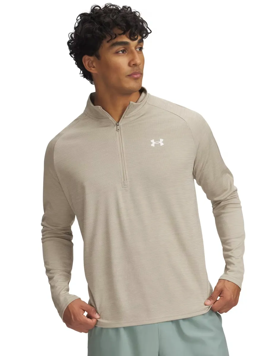 Textured Technical Half Zip Quick Dry Top Beige