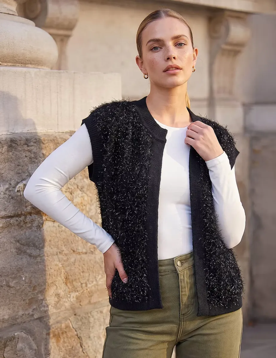 Sparkly Knitted Waistcoat Black Mix