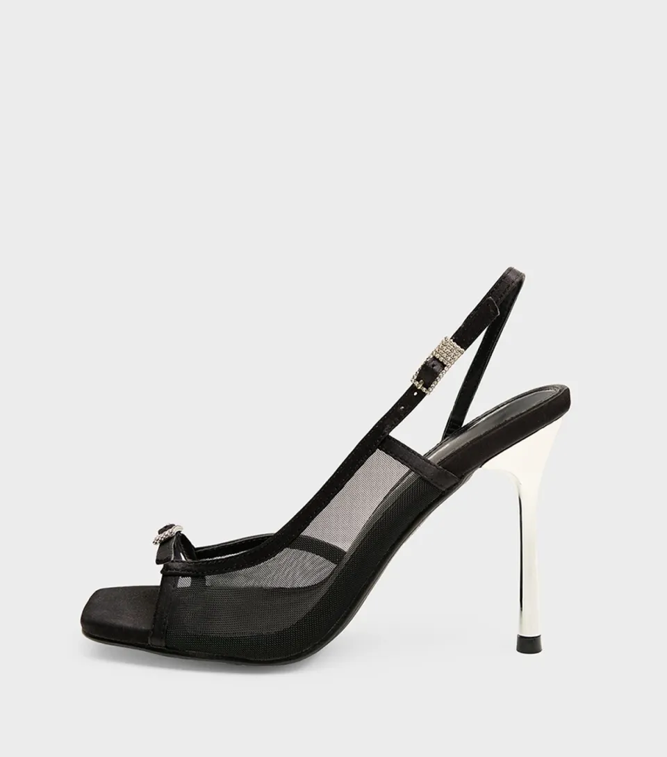 Women's Black Grattitude Slingback Strap Square Top Stiletto Heels