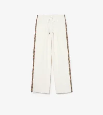 Check Trim Cotton Track Pants in Chalk white