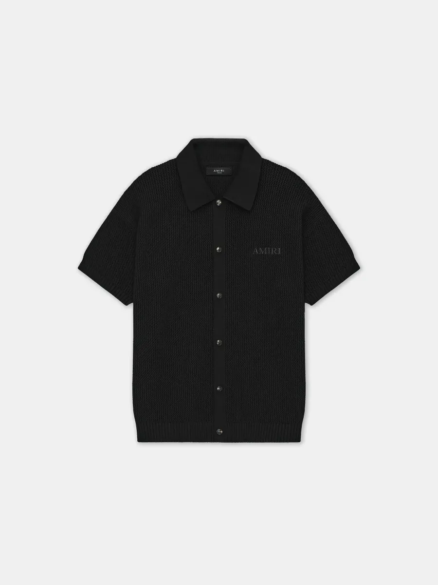 CROCHET MESH SHIRT - Black