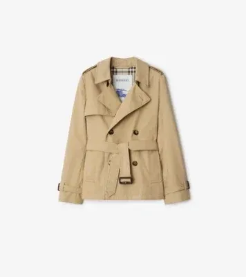 Cotton Blend Trench Jacket in Beige - Women, Cotton Gabardine