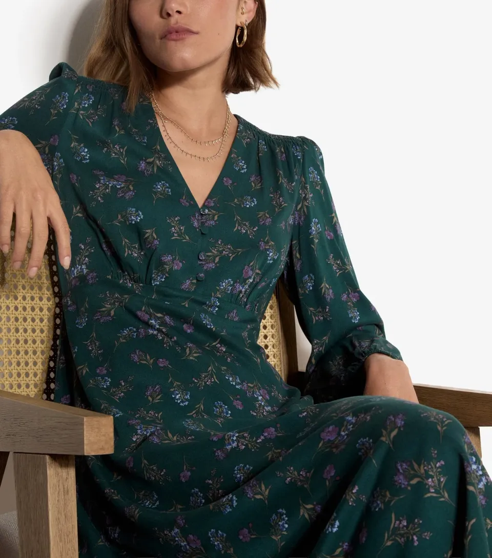 Women's Green Floral Print Midi Dress