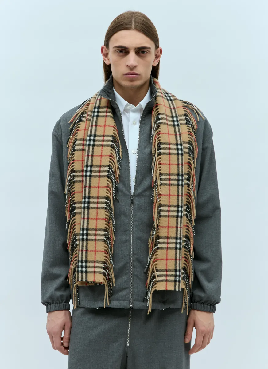 Check Cashmere Fringed Scarf