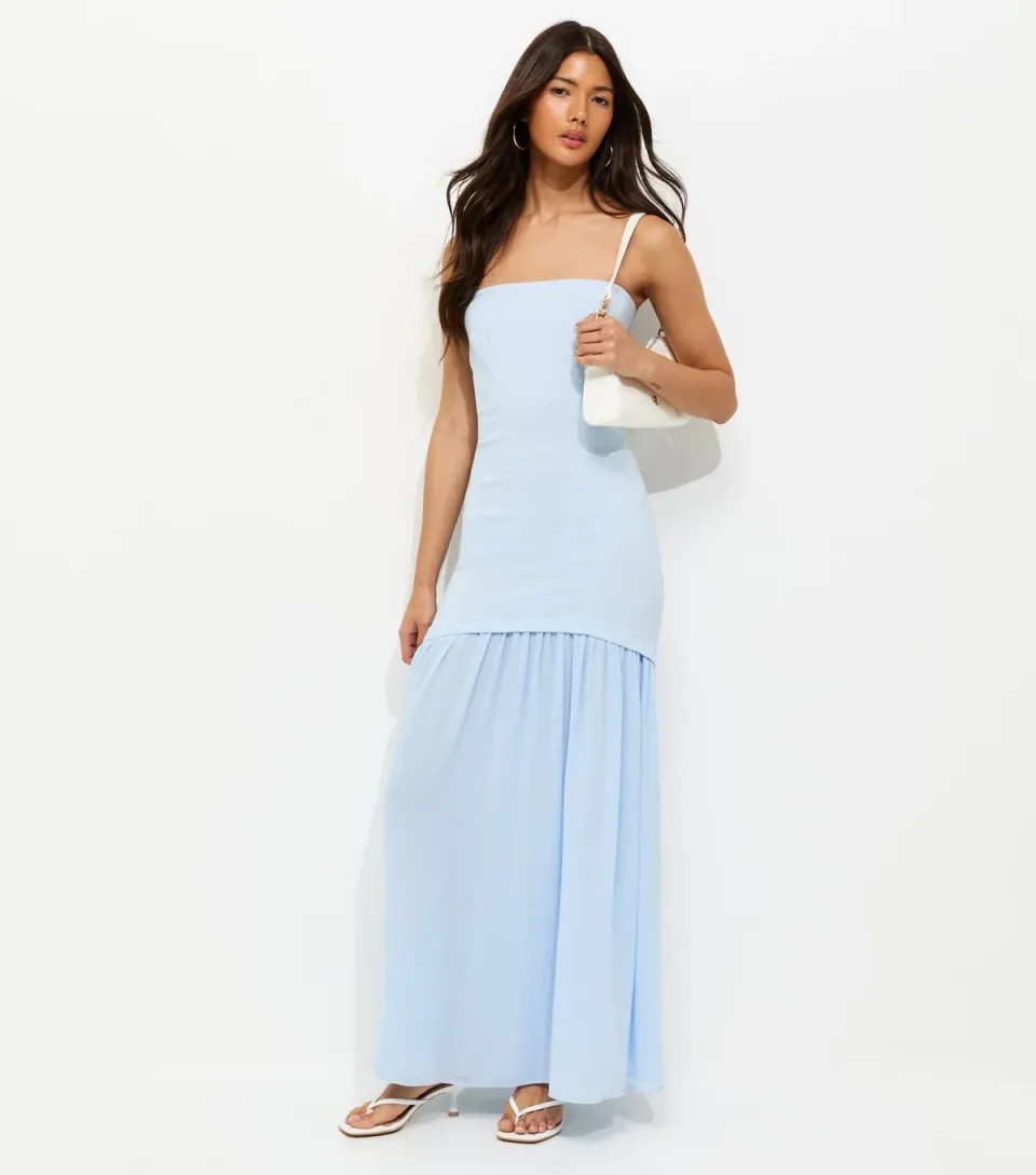 Women's Light Blue Bandeau 2 In 1 Midi Dress