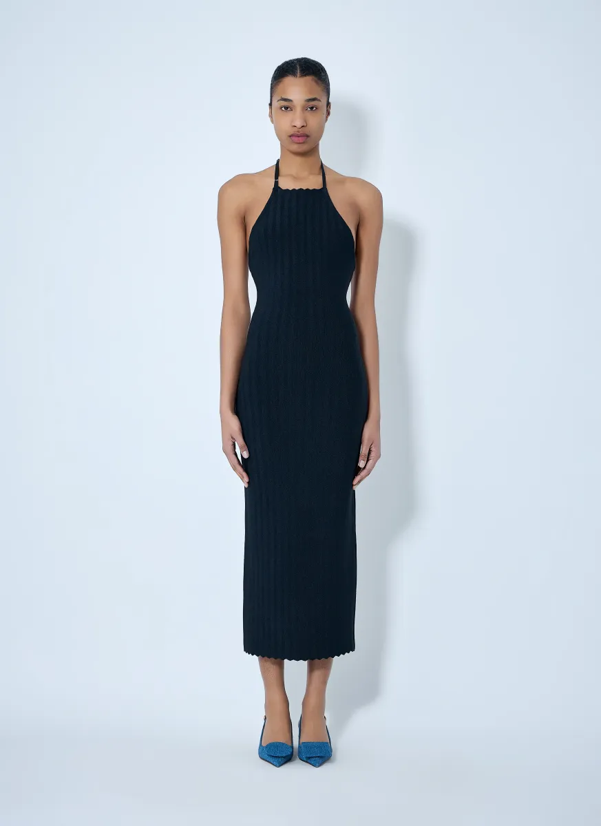 Halterneck Ribbed Knit Dress