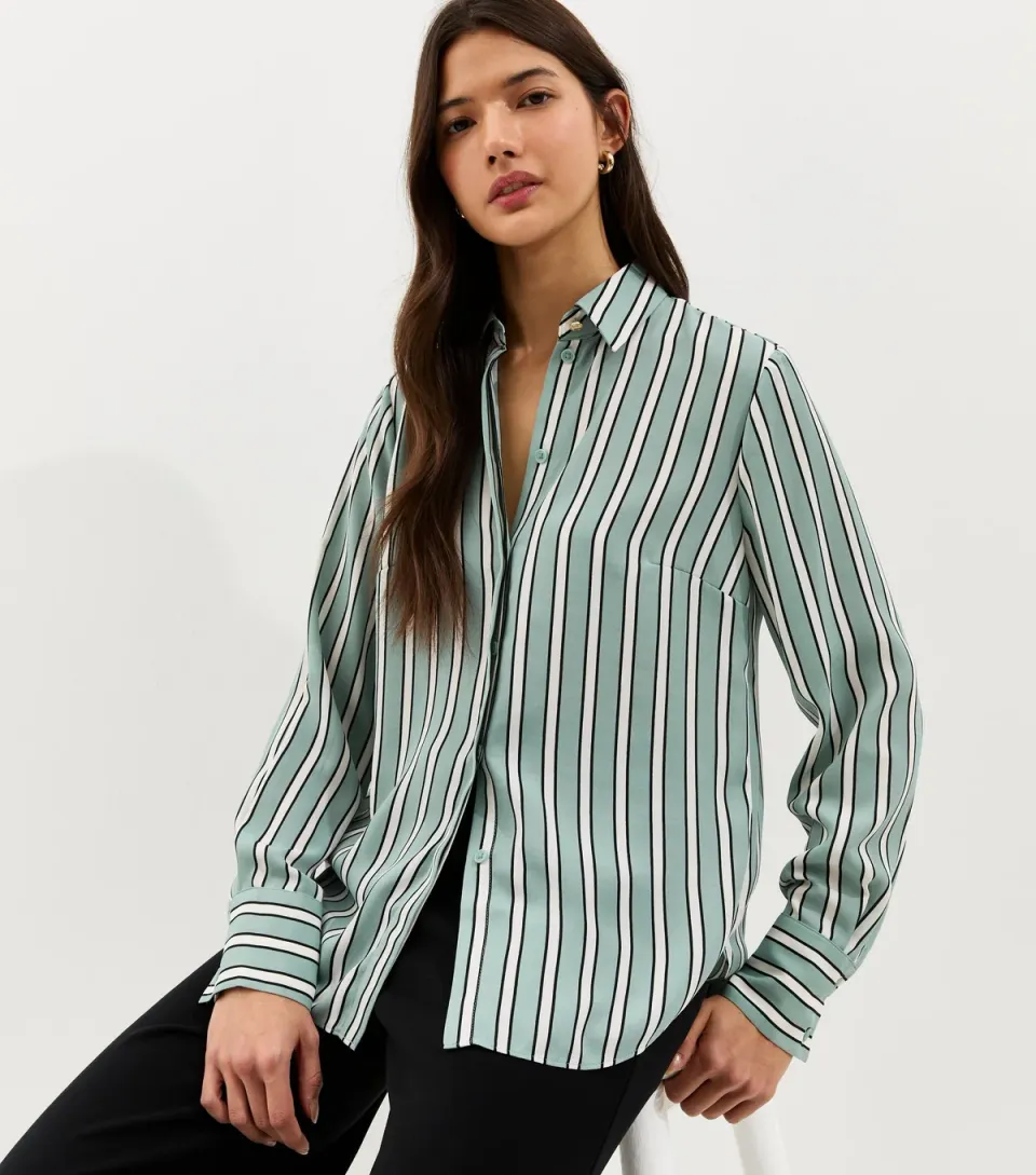 Women's Blue Striped Button Up Shirt