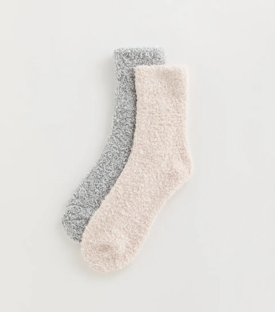 Pack of 2 Pink and Grey Fluffy Ankle Socks