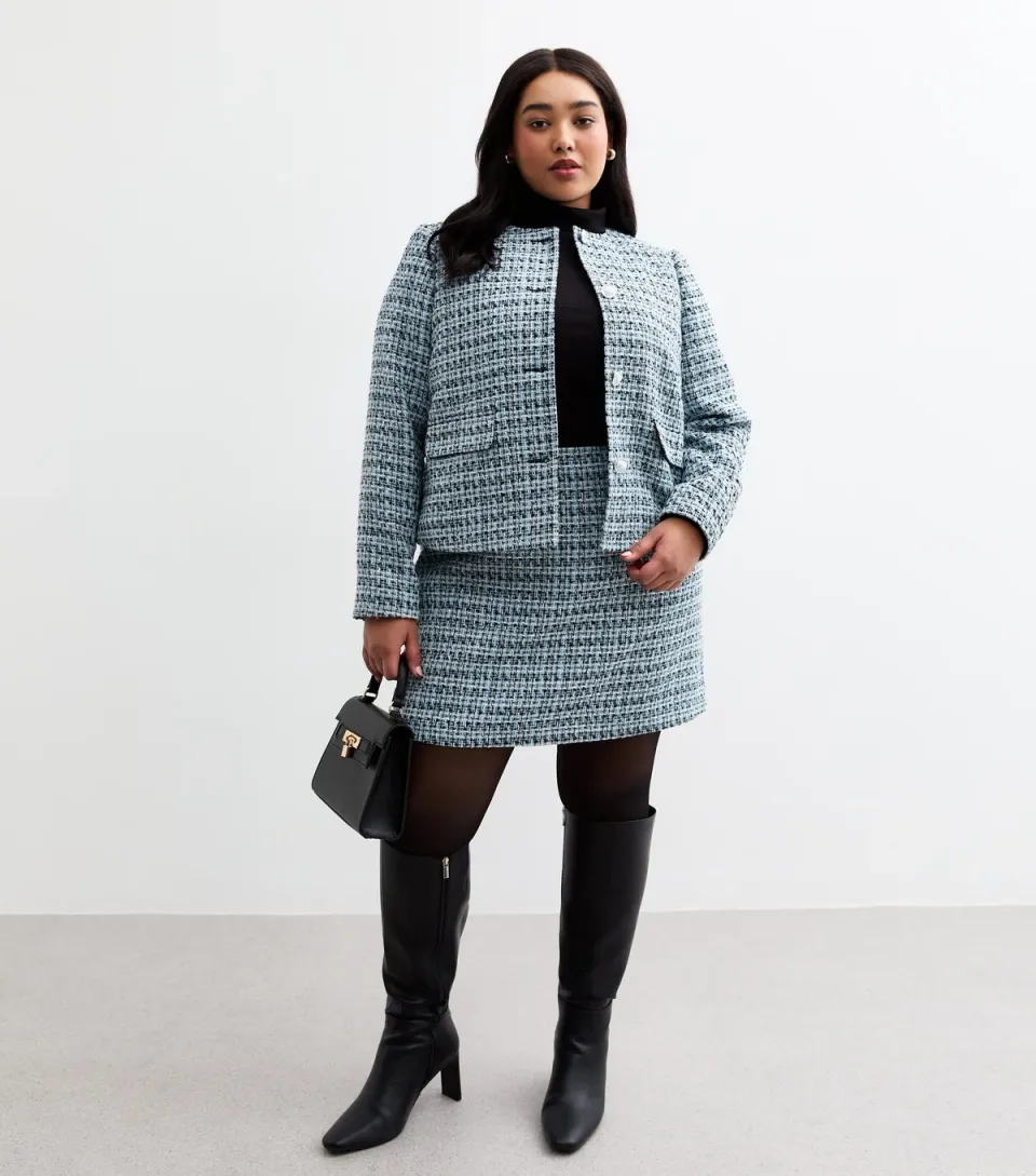 Women's Plus Size Blue Bouclé A-Line Skirt Curves