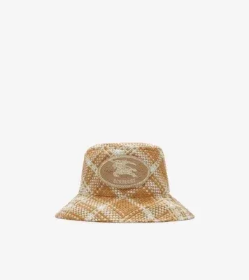 Knight Stamp Raffia-effect Bucket Hat in Finch beige