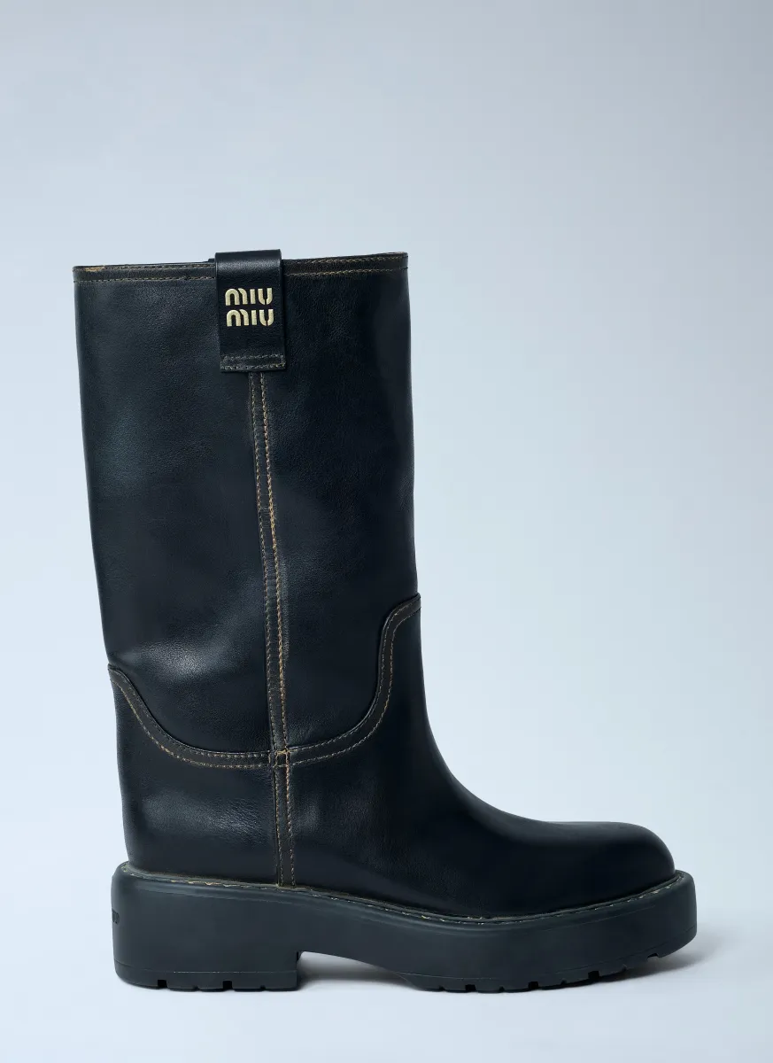 Leather Logo Motif Boots
